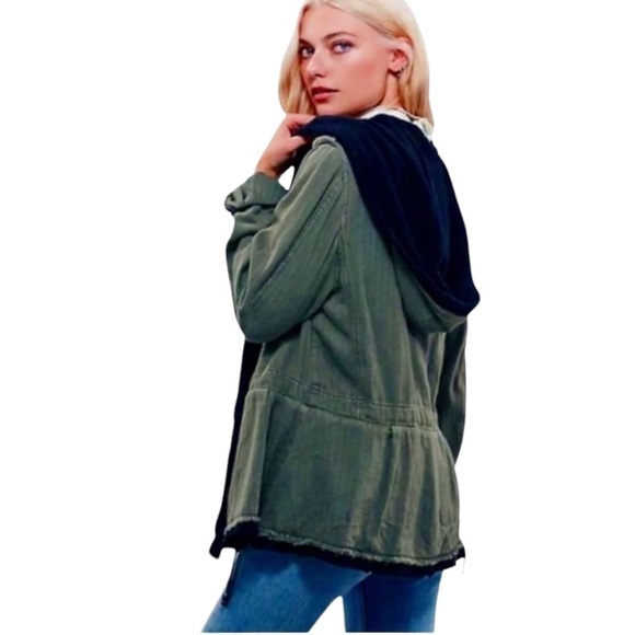 Free People Soft Peplum Hooded Military Army Green Cargo Jacket - Picture 4 of 15